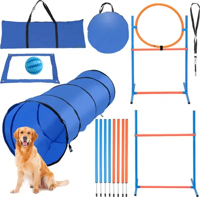 Immagine prodotto di Yakimz Agility Set Cani Set di addestramento per animali domestici da 5 pezzi Set di addestramento per cani con tunnel per cani break box anello di salto slalom pali