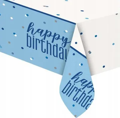 Produktbild von Tischdecke „Happy Birthday“, blaue Folie, Dekoration für Geburtstagsparty, 137 x 213 cm