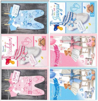 Produktbild von Glückwunschkarten Baby / Geburt - 100 Stück - 6 Motive
