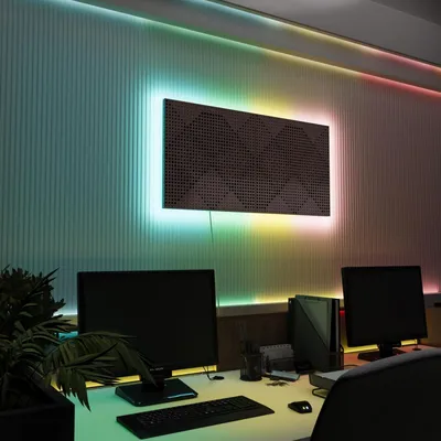 Immagine prodotto di Set da 2 pannelli acustici a LED con effetto RGB Glow per Echo Control | Pannelli fonoassorbenti con retroilluminazione | 2x WILDS - Grouped | Wenge