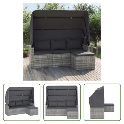 Produktbild von The Living Store 3-Sitzer-Gartensofa mit Dach und Fußhocker Grau Poly Rattan