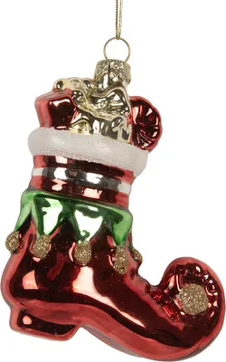 Produktbild von Clayre & Eef Weihnachtsanhänger Stiefel 9x4x10 cm Rot Glas