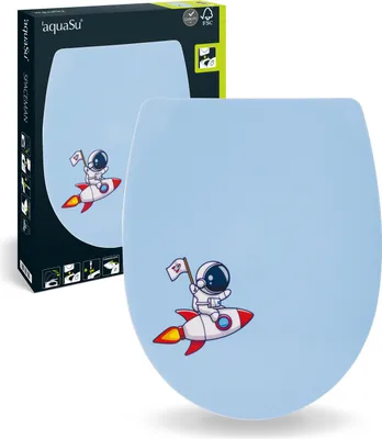 Produktbild von 'aquaSu® WC-Sitz mit Motiv Spaceman | Thermoplast Toilettendeckel mit Absenkautomatik | Belastbar bis 300 kg | O-Form | Top-Fix | Take-Off | Kunststoffscharnier | Blau | 40744 1