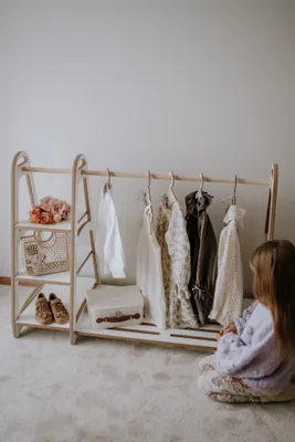 Produktbild von MAXI Garderobe Kleiderschrank Montessori Kleiderbügel + 5 Holzhaken