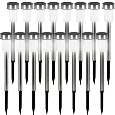 Productafbeelding van Deuba LED zonnepanelen verlichting voor de tuin, 16 stuks, voor buiten gebruik, waterdicht (IP44), decoratieve verlichting, zonnepanelen lampen, padverlichting, tuinverlichting, wegverlichting, witte tuinlamp