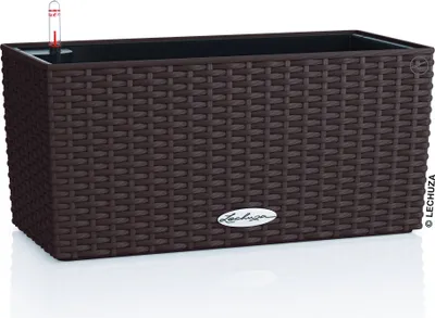 Produktbild von LECHUZA-Pflanzgefäß BALCONERA Cottage 40 Mokka | Balkonkasten mit Bewässerungssystem und Pflanzeinsatz | Flechtoptik | 40 x 19 x 19 cm | 15472