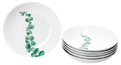 Obrázek produktu pro 6x eukalyptové polévkové talíře bílé 350ml porcelán 6 osob hluboké talíře listy