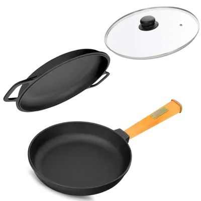 Produktbild von Ø20cm Pfanne Holzgriff  Deckelbratpfanne Gusseisen Glasdeckel Universaldeckel Servierpfanne Bratpfanne Steakpfanne Cast Iron Pan Feuerpfanne