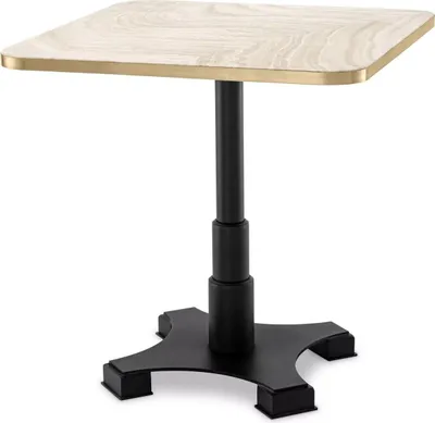Zdjęcie produktu dla stół do jadalni Casa Padrino beżowy / mosiężny / czarny 75 x 75 x h. 75,5 cm - Kwadratowy stół kuchenny z blatem z trawertynu - Meble do jadalni - Luksusowe meble - Luksusowe meble