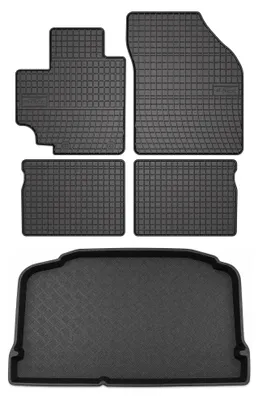 Image de Tapis en caoutchouc + bac de coffre pour Suzuki Celerio 2014- (hayon) – 5 pièces, noirs, sur mesure