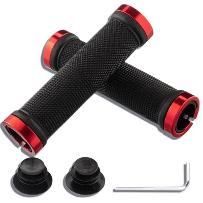 Immagine prodotto di Manopole per mountain bike, antiscivolo, con sistema di bloccaggio in alluminio, compatibili con manubri da 22,2 mm, colore rosso