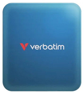 A blue Verbatim external SSD.