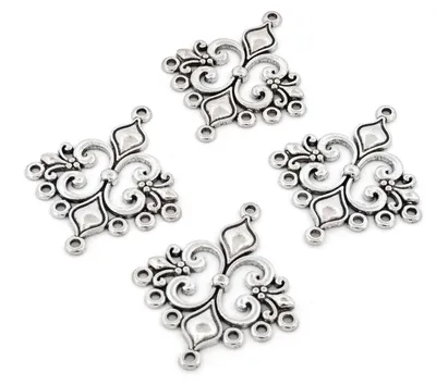 Produktbild von Vintageparts Kronleuchter-Verbinder Metalllegierung antik Silber 35 x 30 mm, 4 Stück