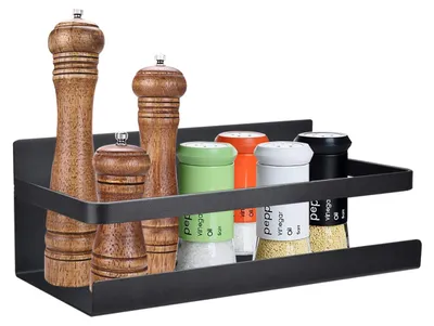 Produktbild von Kühlschrankablage, Hängeregal, magnetisches Gewürzregal mit Aufbewahrung, Küchenregal, Küchenorganizer, Aufbewahrung, schwarz