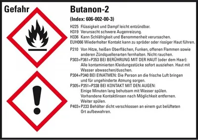 Produktbild von Dreifke® Aufkleber I Gefahrstoffetikett Butanon-2, GefStoffV/GHS/CLP, Folie, ...