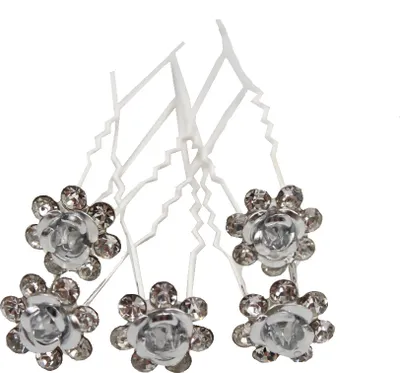 Produktbild von 5 Rosen Haarnadeln mit Strass Hairpins Blümchen weiß