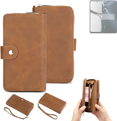 Produktbild von K-S-Trade Handyhülle Schutzhülle kompatibel mit Realme C65 & Portemonnee Tasche Handytasche Case Etui Geldbörse Wallet braun (1x)