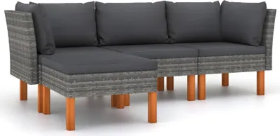 Produktbild von vidaXL 4-tlg. Garten-Lounge-Set mit Kissen Poly Rattan Grau