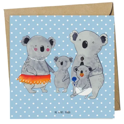Produktbild von Mr. & Mrs. Panda Klappkarte Koala Familie - Blau Pastell - Geschenk, Kinder, Koalas, anlasskarte, Muttertag, doppelkarte, Grußkarte, faltkarte, Glückwunschkarte