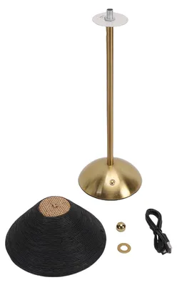 Image de Lampe de table, 3 couleurs, sans fil, abat-jour en corde de papier tressée à la main, lampe de chevet pour chambre à coucher, noire