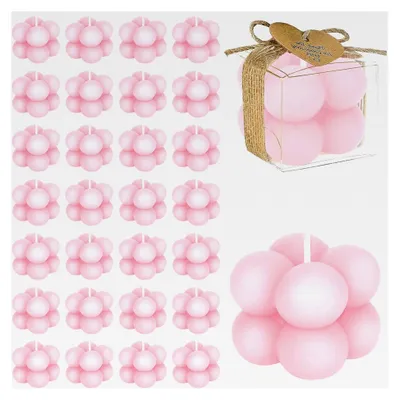 Produktbild von 30er Set Kleine Bubble-Kerzen als Gastgeschenke, Mini Duftkerzen mit Karten & Hanfband für Hochzeiten, Taufen, Bridal Showers und Baby Showers (Rosa)
