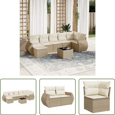 Produktbild von The Living Store 8-tlg. Garten-Sofagarnitur mit Kissen Beige Poly Rattan
