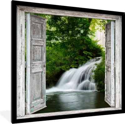 Produktbild von MuchoWow® Gerahmtes Poster Wasserfall - Aussicht - Landschaft 40x40 cm - Poster mit Schwarzem Bilderrahmen Wandposter Rahmen Foto Bilder - Mit Rahmen - Wanddekoration Schlafzimmer