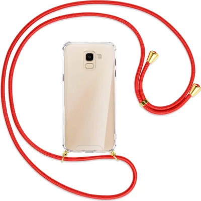 Produktbild von Handykette Backcover-Schutzhülle mit Band (Metall goldfarben) für Samsung Galaxy J6 2018 - rot