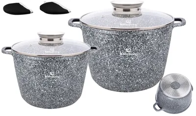 Produktbild von 4-tlg. Kochtopfset, große Töpfe 15/21L, marmorierte Beschichtung, mit Deckel, Grau, für Induktion