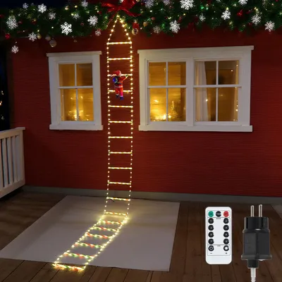 Immagine prodotto di Decorazione natalizia a LED a forma di Babbo Natale, lunghezza 3 metri, 338 LED, con timer e telecomando, luce bianca calda