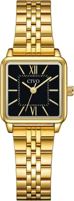 Produktbild von Elegante Damen Armbanduhr Gold Retro Quadratisch Edelstahl Wasserdicht Analog Quarzuhr Kleine Business Uhr für Frauen