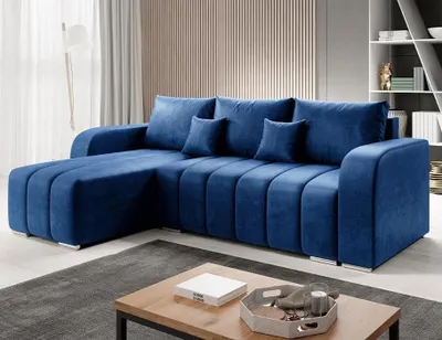 Produktbild von Easy4You Ecksofa Velvet L-Form – 245x86x147 cm - Schlafsofa mit Bettkasten und Schlaffunktion - Eckcouch mit Stauraum – Links – Stoff Monolith Blau 77