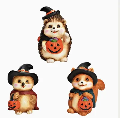 Produktbild von Dekofigur Waldtiere Halloween mit Kürbis, Herbstdeko 3 er Set