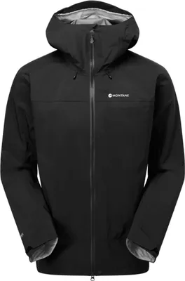 Schwarze Hardshelljacke für Herren; Modell "MEN"S PHASE XT JACKET" von Montane; mit Kapuze und Reißverschluss.