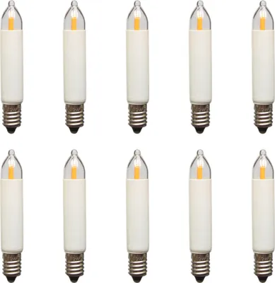 Ten LED filament candle bulbs arranged in two rows on a white background.
