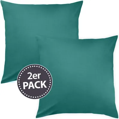 Produktbild von Traumschlaf Uni Mako-Satin Kissenbezüge Doppelpack 2x Nackenrollenbezug 15x40 cm petrol
