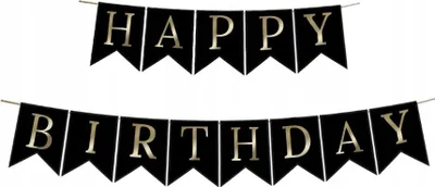 Produktbild von Happy Birthday Banner, Schwarze und goldene Girlande, Happy Birthday Flaggen