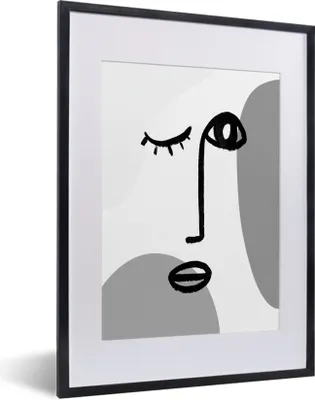 Produktbild von MuchoWow® Gerahmtes Poster Gesicht - Schwarz - Weiß 30x40 cm - Poster mit Schwarzem Bilderrahmen Wandposter Rahmen Foto Bilder - Wandposter Schlafzimmer