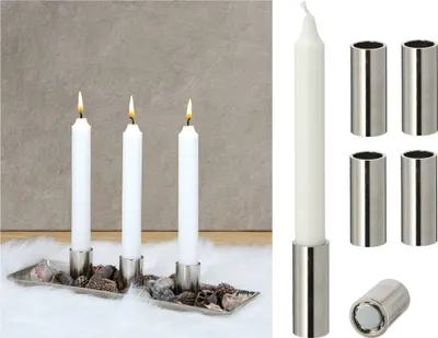 Produktbild von Novaliv 2er-Set Stabkerzenhalter SILBER 2,5x5cm Weihnachtsdekoration candle holder Magnet Metall Adventskranz scandic chic Tafelkerzen Kerzenhalter Kerzenpick Kerzenteller Dekoschale Weihnachten