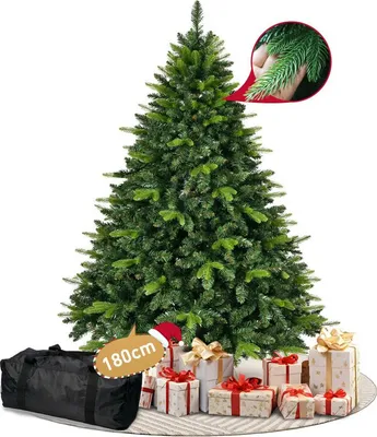 Produktbild von 180cm Künstlicher Weihnachtsbaum mit Holzständer, Extra volle Zweige, Naturgetreu & Einfache Montage, Inkl. Transport-Tasche