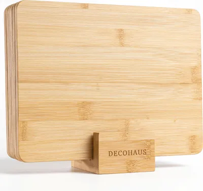 Image de lot de 6 planches à découper en bambou, planche à découper en bois de 6cm d'épaisseur, petite 23 x 17,5 cm - Deco Haus