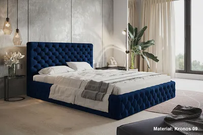 Produktbild von Polsterbett SIM 8 mit Kopfteil, 120x200 cm, Doppelbett mit Bettkasten und Lattenrost aus Holz, Velourstoff, Farbe: Blau