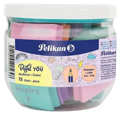 Zdjęcie produktu dla Pelikan Gumki Pastel 15 szt. - Kolorowe gumki do rysowania i pisania