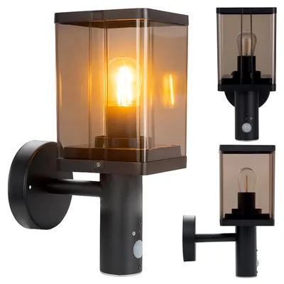 Produktbild von XUDO Außenwandleuchte E27 IP44 mit Bewegungsmelder Schwarz Rauchglas, Wandleuchte Außen Sensor, Gartenbeleuchtung