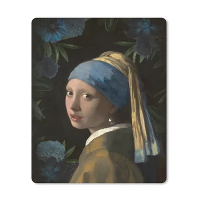 Produktbild von MuchoWow® Mauspad Mousepad Mädchen mit Perlenohrring - Vermeer - Blumen - Blau 30x40 cm - Mousepads - Maus Mat - Pad - Mausunterlage - Mausmatten