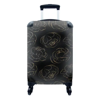 Produktbild von MuchoWow® Koffer Handgepäck Trolley Rollkoffer Kleine Reisekoffer mit 4 Rollen - Gold - Rosen - Muster - Linienkunst - Cabin Size < 55x40x23 cm & 55x40x20 cm - Fotokoffer - Kabinenkoffer - Boardgepäck - Reise-Box - Reisekoffer - Reisegepäck - Koffer mit Bild - Trolley für Kinder