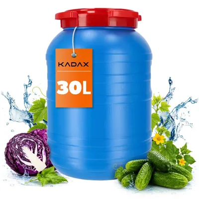 Produktbild von KADAX Plastikfass mit Deckel, Fass aus Kunstoff HDPE, Wasserfass, 30L, Blau, 1 Stück