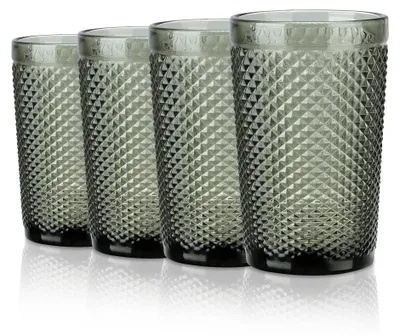 Immagine prodotto di Set di 4 bicchieri vintage da 350 ml, color grigio, con motivo a rilievo, lavabili in lavastoviglie