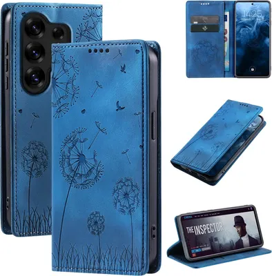 Produktbild von Handyhülle für Samsung Galaxy S26 Ultra RFID Schutz Klapphülle Case Cover Design Blume Pusteblume Schutzhülle Farbe: Blau