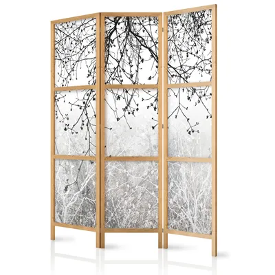 Produktbild von Paravent Zweige Natur 135x171 cm - 3-teilig - einseitig - eleganter Sichtschutz - Raumteiler - Trennwand - Raumtrenner - Holz - Design Motiv - Deko - Japan b-C-0840-z-b
